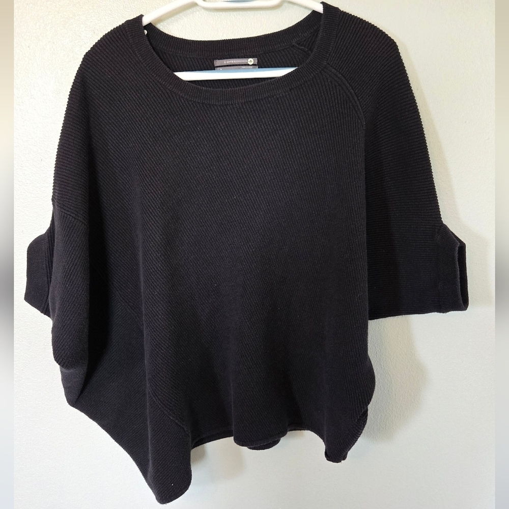 Anthropologie | Black Cotton Blend Asymmetrical Slouchy Sweater Size Small